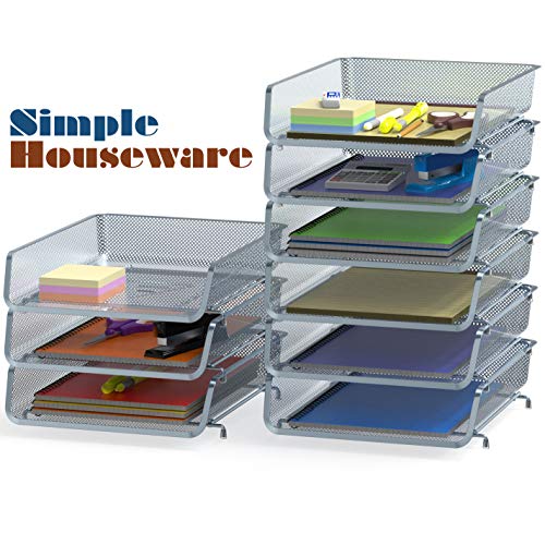 Simple Houseware Stackable Desk File Document Letter Tray Organizer, 3 Packs, Silver - color: Silver, size: Standard Entry