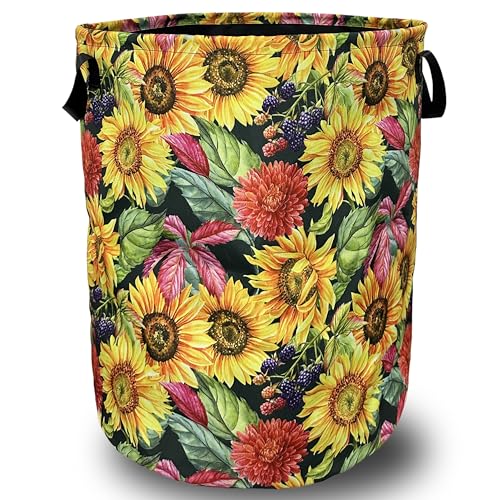 Yellow Sunflowers Laundry Basket Foldable With Handles Tote Bag Oxford Cloth Colorful Floral Laundry Hamper Clothes Storage Bucket Toy Organizer 18.9" x 16.5" For Bathroom/Laundry/Bedroom - color: Yellow Sunflowers Floral