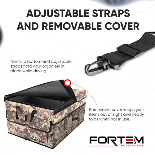 FORTEM Trunk Organizer For SUV Car Trunk Organizer, Foldable Storage, Car Accessories for Women Men, Collapsible Bag, Perfect Christmas Gifts, 600D Oxford, Non Slip Bottom, Straps, Soft Cover (65L) - color: Desert Camo, size: Large (65L)