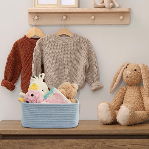 XUANGUO Small Woven Storage Baskets 13“X9”X5“ Decorative Rope Bins for Organizing Shelves, Closets, and Toys, Empty Gift Baskets, Cute Organizer Basket for Home and Office (blue, Large) - color: blue, size: Large