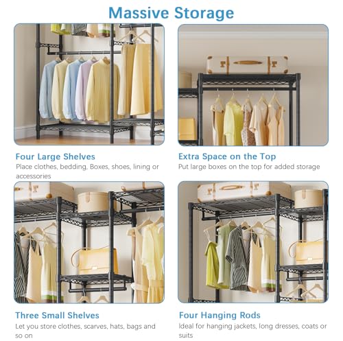 VIPEK Classic V6 Medium Heavy Duty Clothes Rack, 7-Tier Garment Rack with Adjustable Shelves, Portable Closet with 4 Hanging Rods, Space-Saving, 750lbs Capacity, 59.8" L x 14.6" W x 76.4" H, Black - color: Black, size: Classic V6 Medium