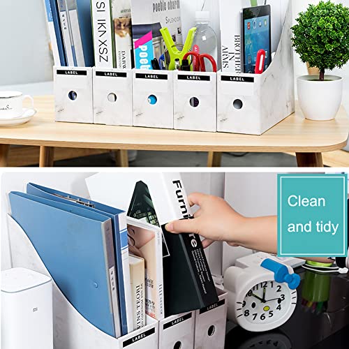 Foldable Desk File Holder Organizer Sturdy Cardboard Magazine Storage Box Document Rack with Blank Label Stickers for Home School Office (5, Marble) - color: Marble