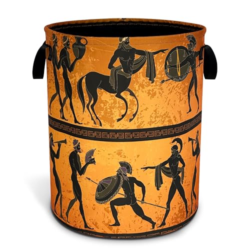 Ancient Greek Warrior Laundry Basket Mural Oxford Cloth Laundry Hamper With Handle Foldable Portable Clothes Storage Basket 18.9 X 16.5 In Storage Bag For Laundry Room/Bathroom/Bedroom/Dormitories - color: Ancient Greek Warrior