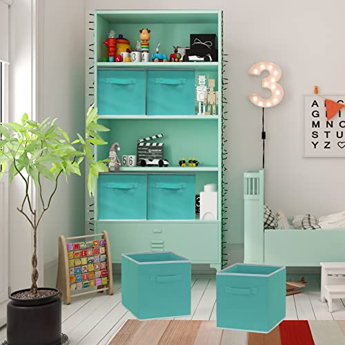 Simple Houseware Foldable Cube Storage Bins, 11-Inch Turquoise, 6-Pack Fabric Cubes Organizer for Closet or Shelves - color: Turquoise