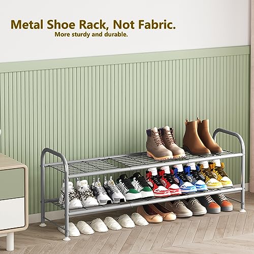 LINZINAR Shoe Rack 2 Tier Storage Organizer for Closet Entryway Metal Grey - color: Grey, size: 2-Tier