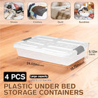 4 PCS*37 Qt Wheeled Latching Under Bed Storage, Stackable Bin with Latch Lid, Plastic Container to Organize Shoes Underbed, Clear with White Lid(White) - size: 49Quart*4PC