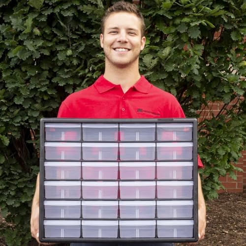 Akro-Mils 24-Drawer Plastic Drawer Storage Cabinet for Garage Organization, Bead Organizer, Building Bricks Storage, Teacher Toolbox, Makeup Organizer, 20" W x 6" D x 16" H, 10124 Black - color: Black, size: 24 Drawer, style: 1 Pack