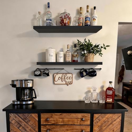 BAYKA Floating Shelves for Wall, 36 inches Long Wall Mounted Rustic Wood Shelves for Bathroom, Bedroom, Living Room, Kitchen, Office, Hanging Shelf for Books/Storage/Decor(Black,Set of 2) - color: A. Black - Universal Classic Style, size: 36inches