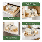 Pan Organizer Compatible with Caraway, Pots and Pans Organizer Under Cabinet, Bamboo Pot Lid Organizers with Adjustable Dividers, U-Shaped Lid Slots, Ideal for Kitchen Countertop and Cabinet Storage