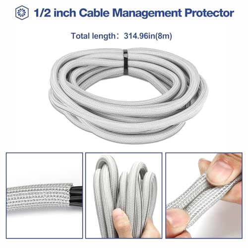 JOTO 1 Pack Cable Management Sleeve, 26 Feet Cord Organizer System with Zipper for TV Computer Office Home Entertainment, Flexible Cable Sleeve Wrap Cover Wire Hider System -Grey - color: Grey, size: 1 Pack, 26 Feet