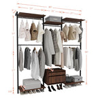 Wall-Mounted Steel & Wood Closet Organizer System with 4 Adjustable Shelves, 5 Hanging Rods, and 2 Drawers – Modern Open Wardrobe, Walnut - color: BC03-walnut