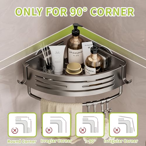 Shower Caddy Suction Cup, No Drilling Rustproof Bathroom Shower Shelf,Corner Shower Shelves with 6 Portable Hooks, Removable Bath Organizer with Towel Bar for Bathroom Hanging Storage - size: Triangular bathroom storage rack