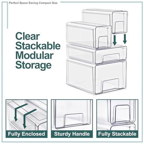 Sorbus Medium Clear Stackable Storage Drawers – 2-Pack Plastic Organizer Bins with Handles – Pull-Out Stackable Drawers for Bathroom Closet, Medicine, Cabinet, Pantry Storage, Baby Bottle Organizer