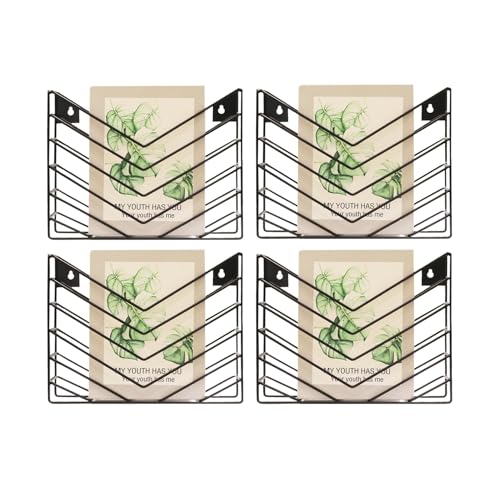 CROISSANT Black Wall Mounted File Organizer,Metal Magazine Basket, Concave Wall Mounted Magazine Rack, Suitable for Hanging File Folders for Office Living Room (Black, 4 Pack) - color: Black, size: 4 Pack