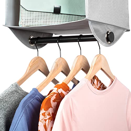 HOLDN’ STORAGE Hanging Closet Organizer with Garment Rod – Heavy Duty 3-Shelf Hanging Shelves for Clothes, Sweaters & Shoes, Reinforced 600D Fabric Storage Unit with Built-in Clothing Rod, Grey - size: 3 Shelves