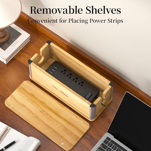 Delamu Wooden Cable Management Box, Retro-Inspired Cord Organizer Box for Home Office, Large Cord Hider Box Hides Cords and Power Strips, Floor Cord Covers, 14.3" x 6.0" x 5.5", Light Wood Color - color: Light wood color