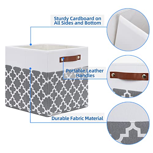 Temary 12x12x12 Fabric Storage Bins 4 Pack with Leather Handle, Foldable Cubes Storage Box Baskets for Closet, Shelf (White&Lattice) - color: Grey Lattice, size: 12×12×12