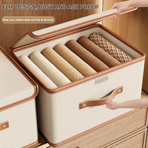 4 PCS Oxford Fabric Storage Bins with Attached Lid - Large Clothes Organizer (44x30x29cm), Breathable Collapsible Closet Bins for Clothing, Seasonal & Dorm Organization, Beige - size: 4PCS