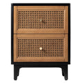 COZAYH 2 Drawer Bedroom Nightstand, Boho Farmhouse Bedside Table - Accent Table Stand with Drawer Organizer Storage and Weave Pattern Front, Black - color: Black, style: 2 Drawer/1 pack