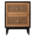 COZAYH 2 Drawer Bedroom Nightstand, Boho Farmhouse Bedside Table - Accent Table Stand with Drawer Organizer Storage and Weave Pattern Front, Black - color: Black, style: 2 Drawer/1 pack