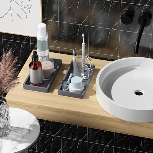 BBK Bathroom Vanity Tray 7.8 in - 2 Pack(Small) Silicone Bathroom Tray for Counter, Perfume Key Trinket Ring Tray, Decor Soap Dispenser Countertop Tray for Kitchen Sink Organization (Gray) - color: Gray (2-pack Small)