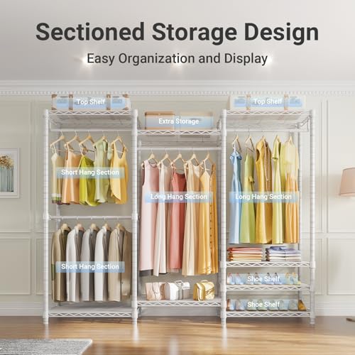 VIPEK V5 Portable Closet Wardrobe Heavy Duty Clothes Rack, Freestanding Clothing Racks with 4 Hang Rods & 8 Shelves, Adjustable Custom Closet Racks, 68.9" L x 15.7" W x 76.4" H, Max Load 800LBS, White - color: White, size: V5 Standard