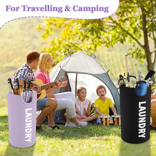 Set of 2 Collapsible Laundry Baskets with Aluminum Handles, 95L Large Laundry Baskets in 600D Oxford Fabric, Portable Dirty Clothes Hampers for Bedroom, Travel, Black + Purple - color: Black + Purple, size: L-95L