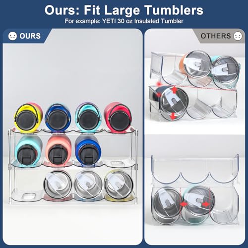 LARGER Compartment - 3 Tier Stackable Water Bottle Organizer Holder - for Stanley 40oz & Others' Large Tumbler - Clear Wine Rack, 12 Cup Bottle Holder for Cabinet Home Countertop Fridge Pantry Shelf - color: Clear, size: 3 Tier - Hold 12