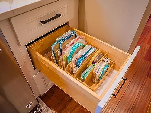Umilife Extra Large Kitchen Cabinet & Drawer Organizer, Bamboo Lid Holder with 5 Tall Adjustable Dividers, Pantry Organization and Storage for Food Container Lid - size: Extra Large
