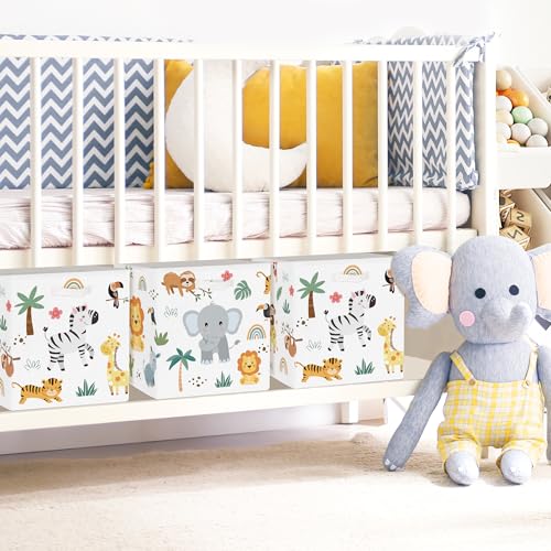 Clastyle Jungle Animal Storage Cube Organizer Set Tree Closet Clothes Cube with Metal Frame Foldable Parents Organizer Storage Basket for Book Toy,White,11.8x11.8x11.8 in - color: White