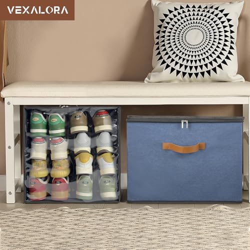 Shoe Organizer for Closet, 2 Pack Shoe Storage Bins with Clear Cover, Adjustable Dividers Fits 16-32 Pairs ShoeBoxes, Organizador de Zapatos, Navy Blue - color: 2 Pack -Navy Bule
