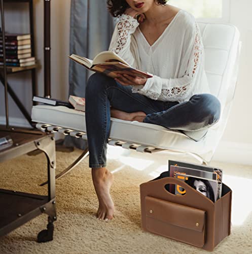HofferRuffer Magazine Basket Holder, Foldable Magazine Rack, Document File Holder Organizer, File Folder, Newspaper Storage Bin Organizer for Home or Office (Brown) - color: Brown