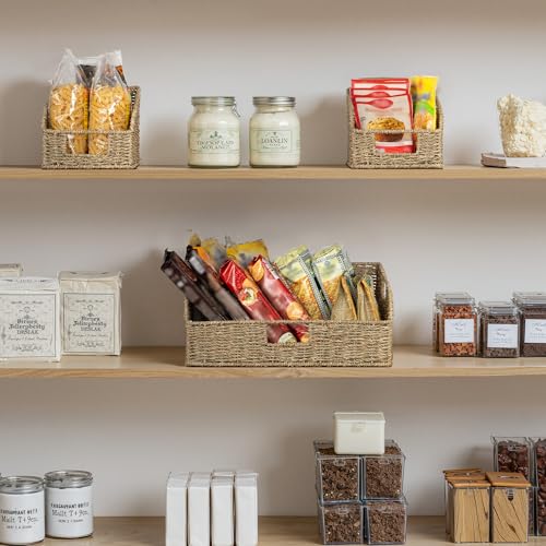 StorageWorks Seagrass Pantry Storage Baskets, Wicker Baskets with Built-in Handles, Handwoven Shelf Baskets for Organizing, Pantry Organizers and Storage, 3 Pack - color: Natural(Seagrass), size: 17"L x 11"W x 7½"H + 2x 7½"L x 9½"W x 6¾"H