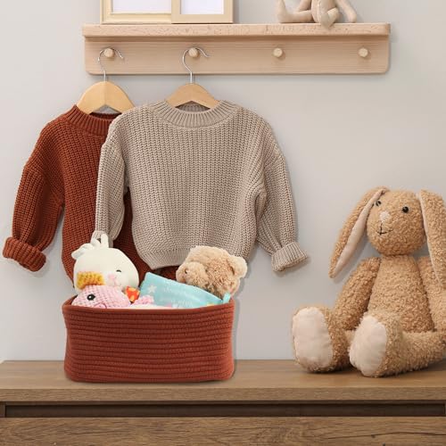 XUANGUO Small Woven Storage Baskets 13“X9”X5“ Decorative Rope Bins for Organizing Shelves, Closets, and Toys, Empty Gift Baskets, Cute Organizer Basket for Home and Office (rustic, Large) - color: rustic, size: Large