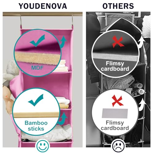 YOUDENOVA Hanging Closet Organizer and Storage, 6-Shelf Closet Hanging Storage Shelves, Light Pink - color: Light Pink