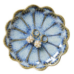 Lotus Ring Holder Dish Small Indoor Ash Tray, Ceramic Dessert Plate Trinket Jewelry Holder Organizing Necklace Earrings for Parents Friends Sister, All Jewelries Are NOT Included, Retro Blue. - color: Retro Blue-Round