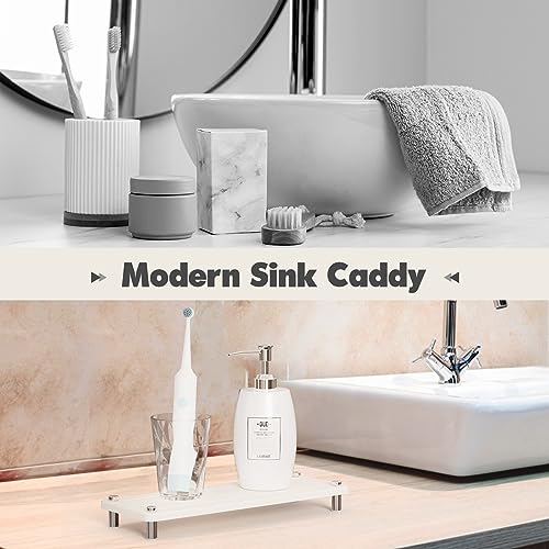 Kitchen Sink Caddy Water Absorbing Stone Tray For Sink, Diatomite Bathroom Countertop Tray Organizer, Faucet Stone Drying Mat Coaster Soap Dish Sponge Dispenser Holder (White) - color: White