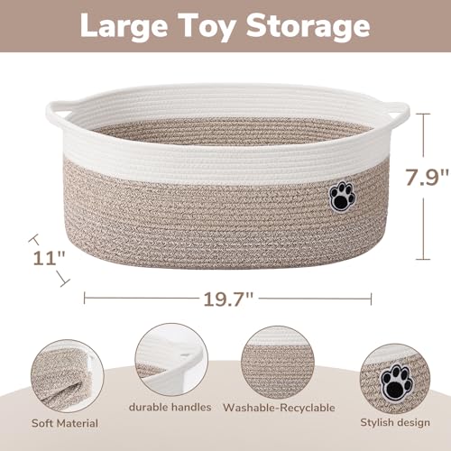 Large Dog Toy Basket, 19.7" X 11" X 7.9" Woven Rope Basket for Toy Storage, Dog Storage Bins with Handles, Gift Baskets Empty for Baby Shower, Mixed-Brown - color: Brown, size: 19.7"L x 11"W x 7.9"H