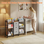 GYIIYUO Diaper Caddy Cart with Storage Fabric Drawers/Open Shelves, Baby Caddy Organizer, 3-Tier Rolling Utility Cart on Wheels for baby nursery essentials,bedside,makeup(Rustic Brown)