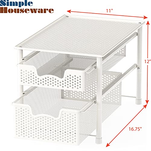 Simple Houseware Stackable 2 Tier Sliding Basket Organizer Drawer, White - color: White, size: 2-Tier