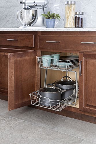 ClosetMaid 14 in. Pull Out Cabinet Organizer, 2 Tier, Heavy Duty, Slide Out Pantry Shelves Drawers for Kitchen, Bathroom, Nickel - color: Nickel, size: 14-Inch Two Tier