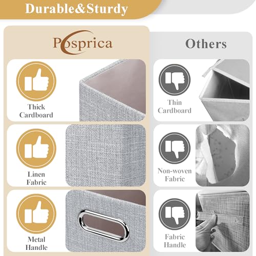 Posprica Closet Organizers and Storage, 4 Pack Large Linen Storage Bins, Decorative Shelf Storage Baskets for Organizing, Foldable Fabric Storage Box for Clothes, Toy, 16.5x12x10.25 Inch(Grey) - color: Grey, size: 16.5Lx12Wx10.25H