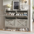 Maupvit Large Shoe Storage Cabinet with 4 Flip Drawers, Narrow Shoe Cabinet for Entryway with Wooden Legs, Freestanding Hidden Shoe Rack Organizer ＆ Metal Hinges, Washed Gray - color: Washed Gray, style: 4-Drawers