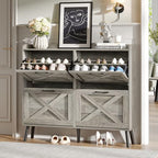 Maupvit Large Shoe Storage Cabinet with 4 Flip Drawers, Narrow Shoe Cabinet for Entryway with Wooden Legs, Freestanding Hidden Shoe Rack Organizer ＆ Metal Hinges, Washed Gray - color: Washed Gray, style: 4-Drawers