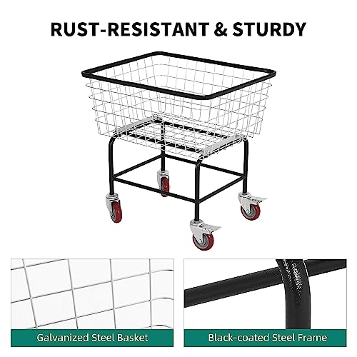Wire Laundry Cart with Wheels, 2.5 Bushel Rolling Laundry Basket, Commercial Basket Carts for Laundry Room, Hotel, Home, Apartment Use, Durable Steel Frame with Galvanized Finish, 5" Casters - size: 2.5 Bushel