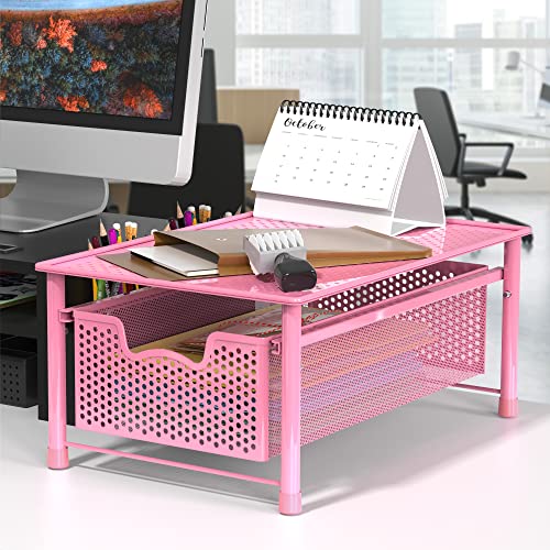 Simple Houseware Stackable Cabinet Basket Drawer Organizer, Pink - color: Pink, size: 1-Tier
