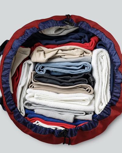 Laundry Bag with Shoulder Straps and Mesh Pocket Laundry Backpack Large Portable Laundry Hamper for College Laundromat Apartment - color: Red & Blue