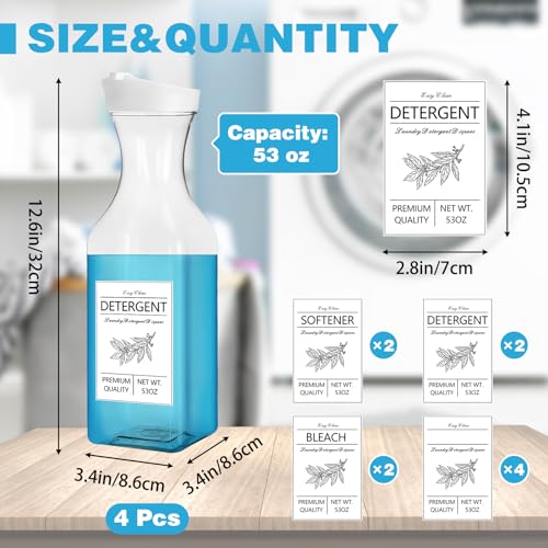 Laundry Detergent Dispenser Bottle 53oz with Label,4 Pack Liquid Laundry Dispenser,Plastic Detergent Dispenser for Laundry Room Organization and Storage,White Lid - color: White Lid