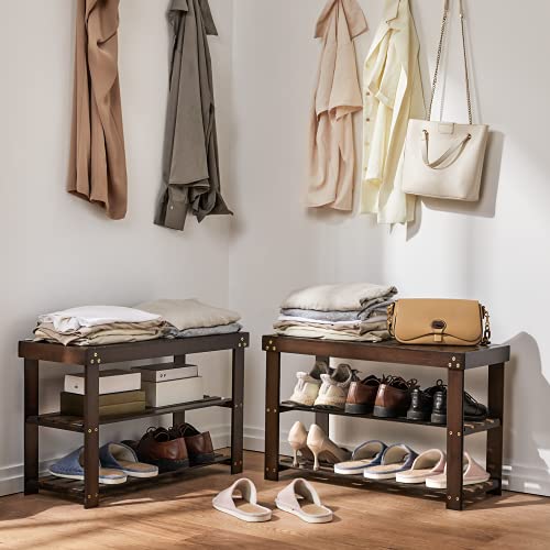 Pipishell Bamboo Shoe Rack Bench, 3 Tier Sturdy Shoe Bench, Storage Shoe Organizer, Holds up to 300lbs for Entryway Bedroom Living Room Balcony, Brown - color: Brown