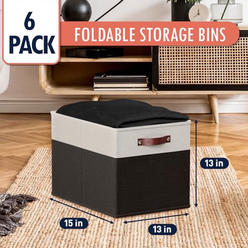 Ornavo Home 13 x 15 x 13 Kallax Storage Cube Bins, Foldable Collapsible Fabric Storage Bins Box Linen Shelf Basket Cube Organizer for Closet with Leather Handles, 6 Pack, White/Black - color: White/Black, size: Kallax - 13 x 15 x 13